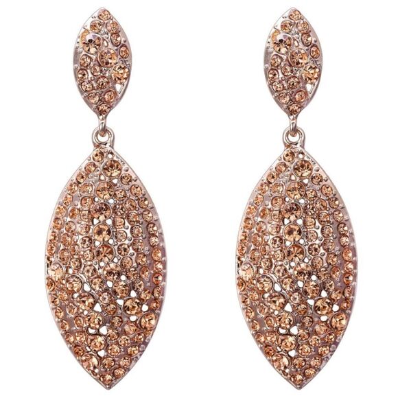 Rose Gold with Champagne Topaz Crystal Double Leaf Chandelier Post Earrings - Picture 1 of 4